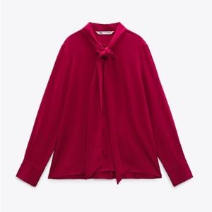 Zara Tie Blouse, Raspberry Pink, size S
